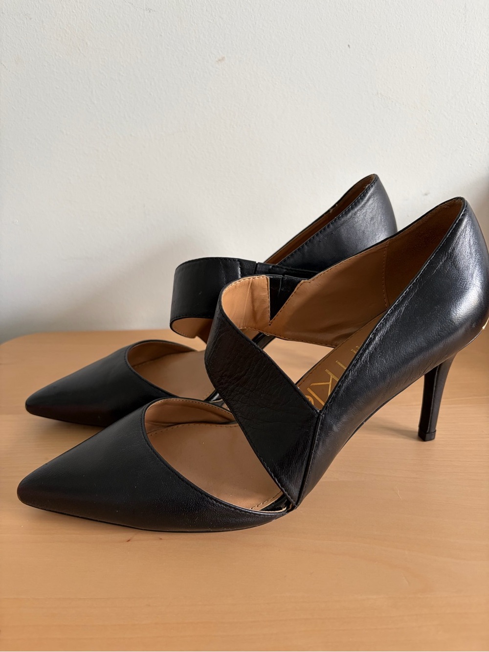 Calvin Klein Black Pointed-Toe Cross-Strap Stiletto Heels